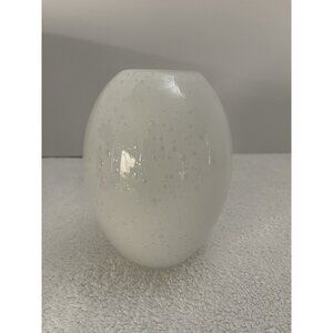 Hand Blown White Art Glass Air Bubbles Oval Vase 5.75" Heavy